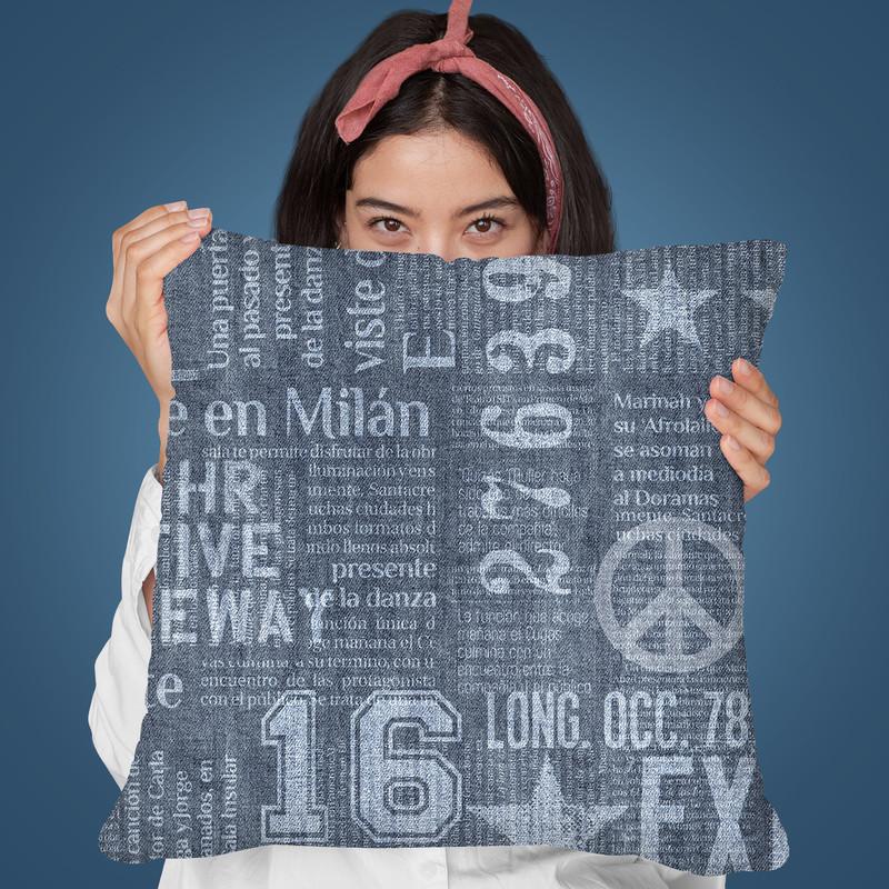 Printed Denim Grey Throw Pillow By Andrea Haase