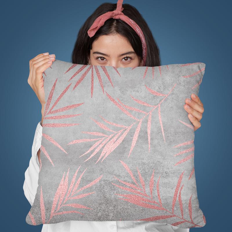 Rose Gold Leaf Concrete Throw Pillow By Andrea Haase
