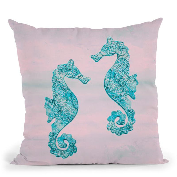 Sea Horse Teal Pink Pastel Throw Pillow By Andrea Haase