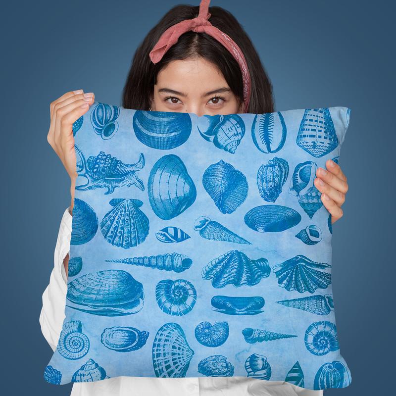 Shells Vintage Blue Throw Pillow By Andrea Haase