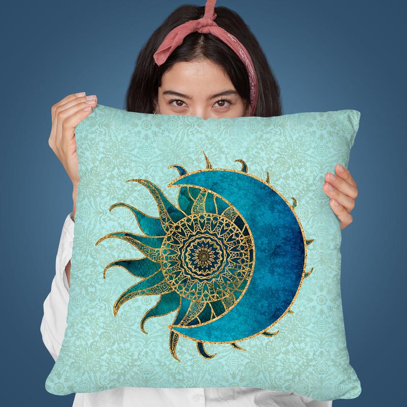 Sun Moon Celestial Square Throw Pillow By Andrea Haase