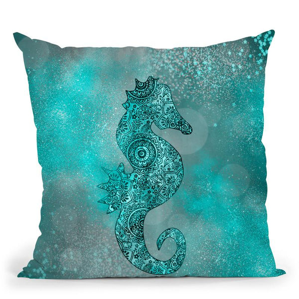 Teal Doodle Seahorse Throw Pillow By Andrea Haase