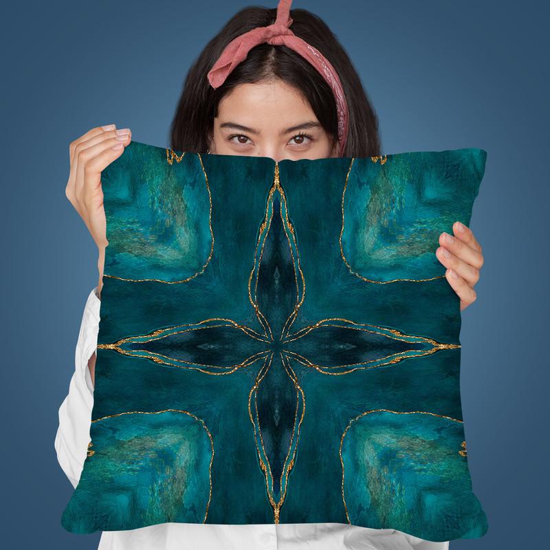 Tile Arabesque Gemstone Glamour Teal Throw Pillow By Andrea Haase