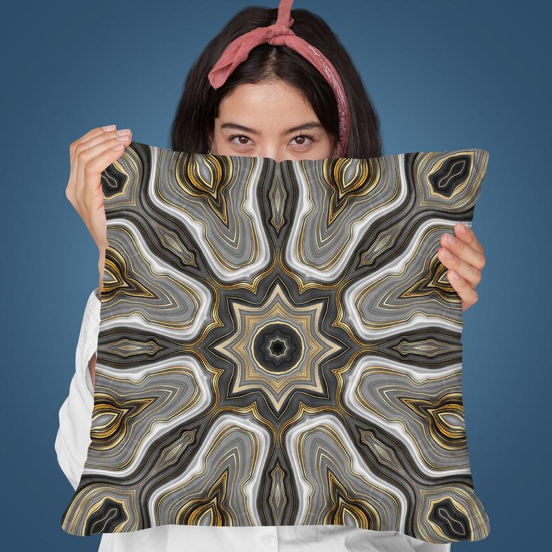Tile Gold Grey Throw Pillow By Andrea Haase
