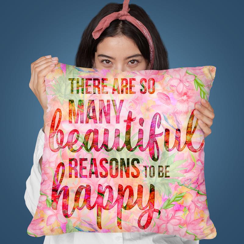 Tropical Background Happy Quote Throw Pillow By Andrea Haase
