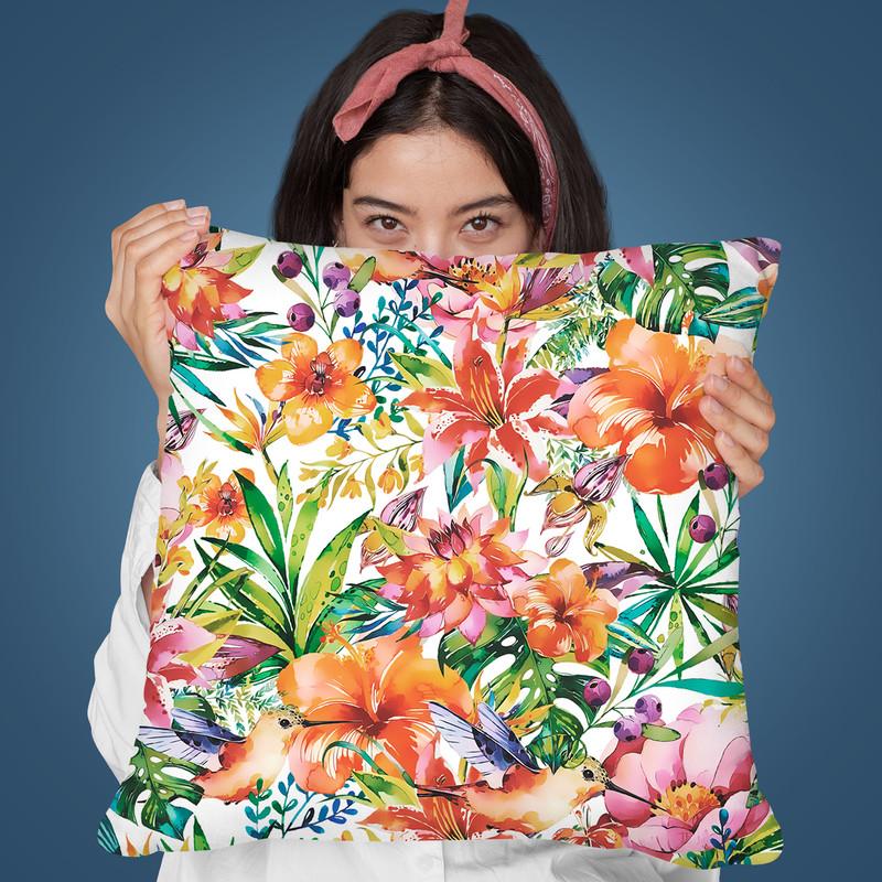 Tropical Jungle And Birds Iii Throw Pillow By Andrea Haase