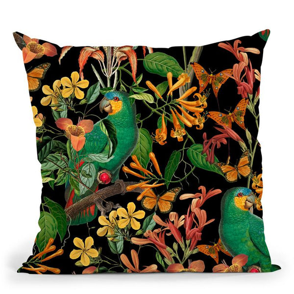 Tropical Parrots Black Throw Pillow By Andrea Haase