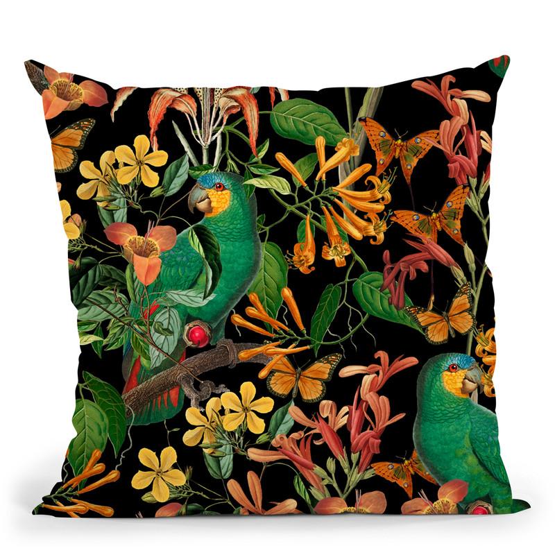 Tropical Parrots Black Throw Pillow By Andrea Haase