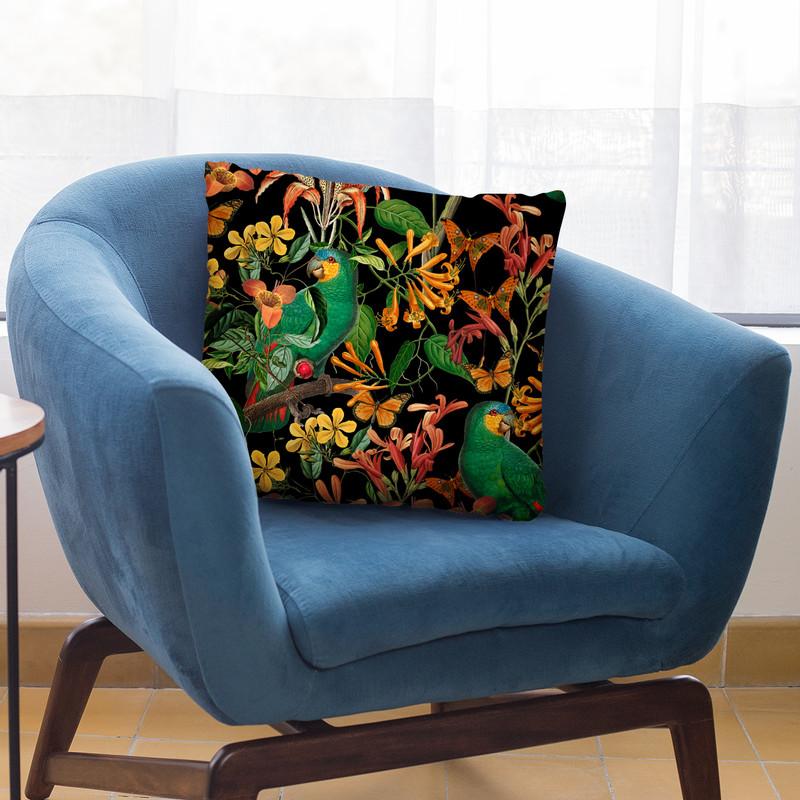 Tropical Parrots Black Throw Pillow By Andrea Haase