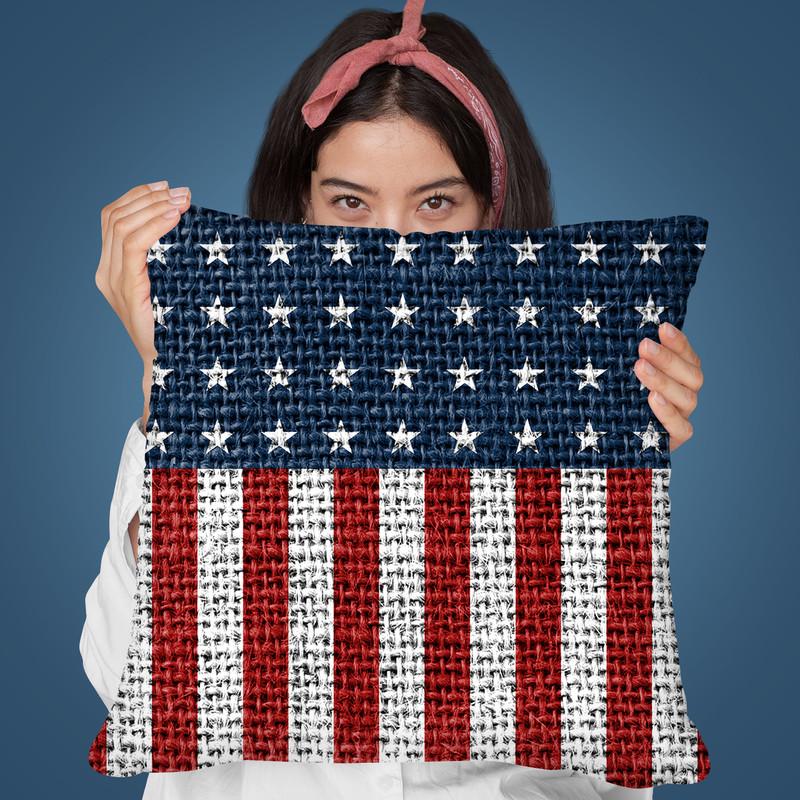 Usa Flag Jute Throw Pillow By Andrea Haase