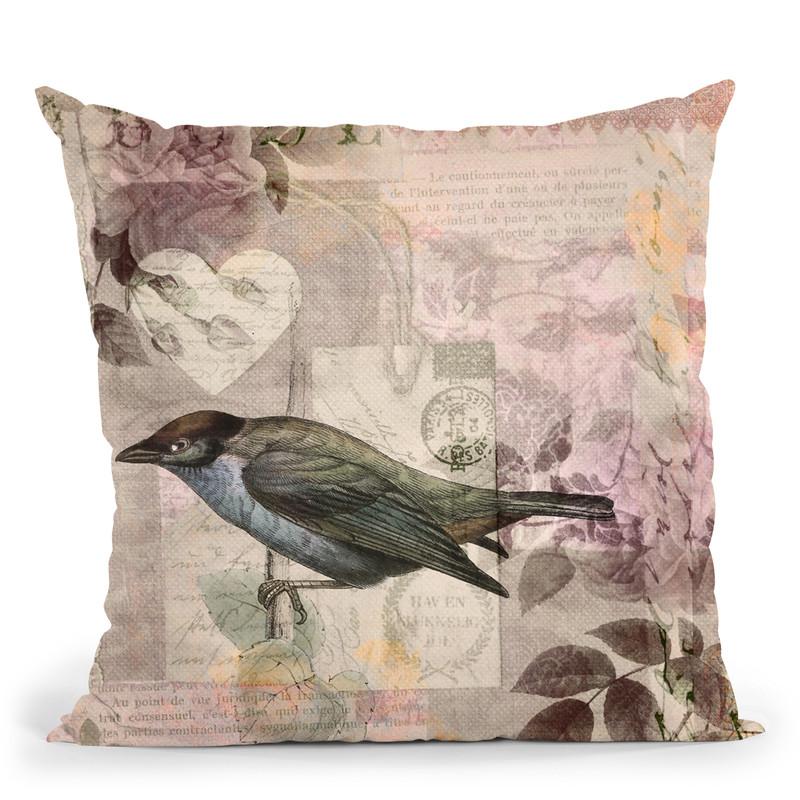 Vintage Bird Collage Throw Pillow By Andrea Haase