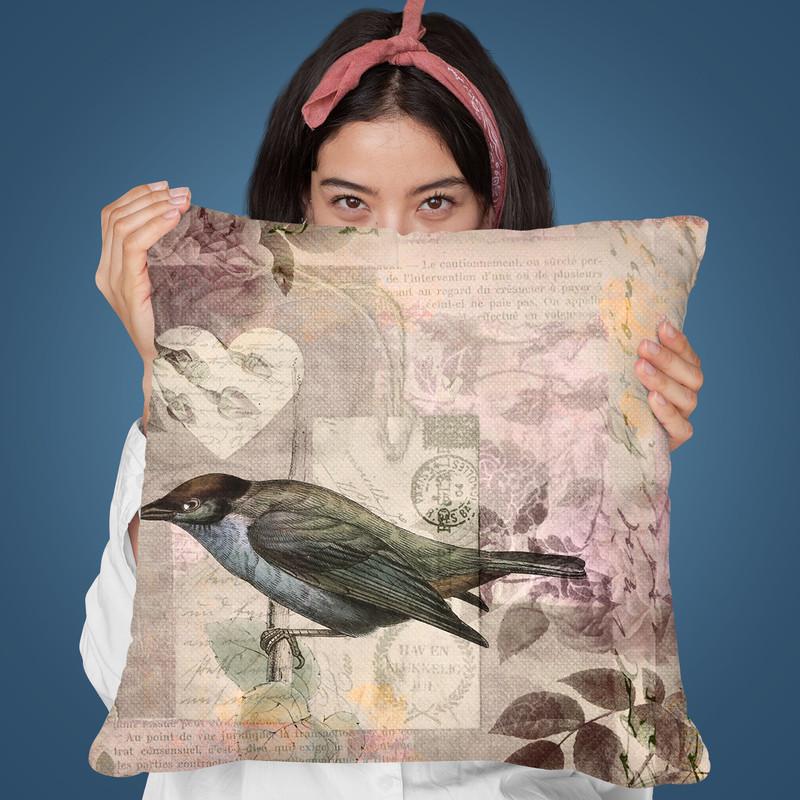 Vintage Bird Collage Throw Pillow By Andrea Haase