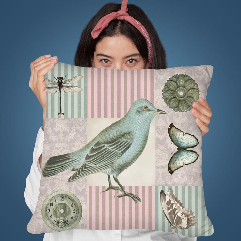 Vintage Bird I Throw Pillow By Andrea Haase