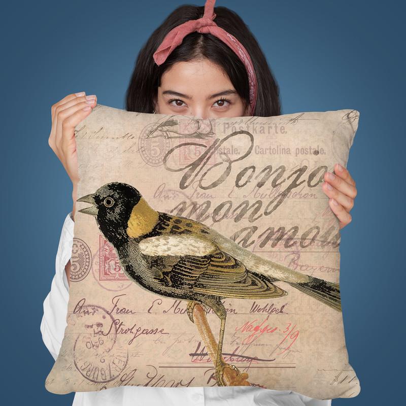 Vintage Bird Mon Amour Throw Pillow By Andrea Haase
