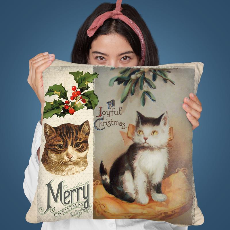 Vintage Cat Xmas Throw Pillow By Andrea Haase