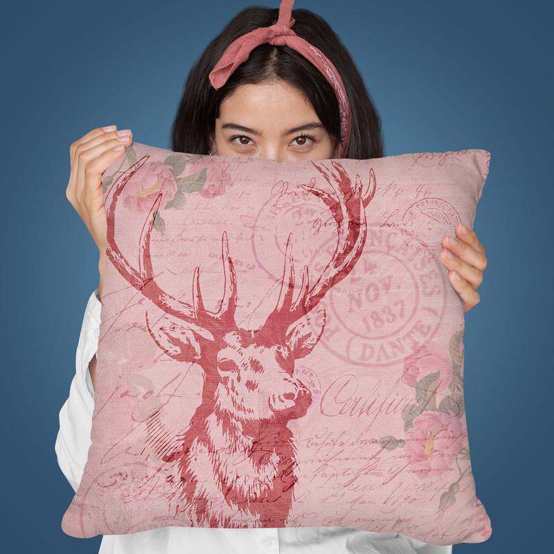 Vintage Deer Throw Pillow By Andrea Haase