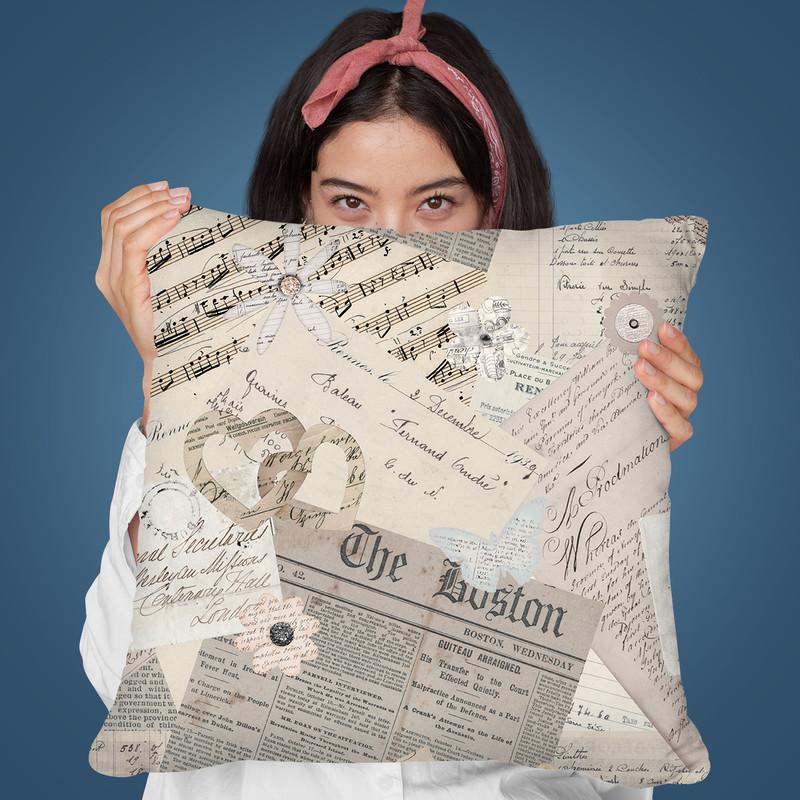 Vintage Letters Ephemera Throw Pillow By Andrea Haase