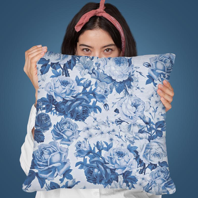 Vintage Roses Blue I Throw Pillow By Andrea Haase