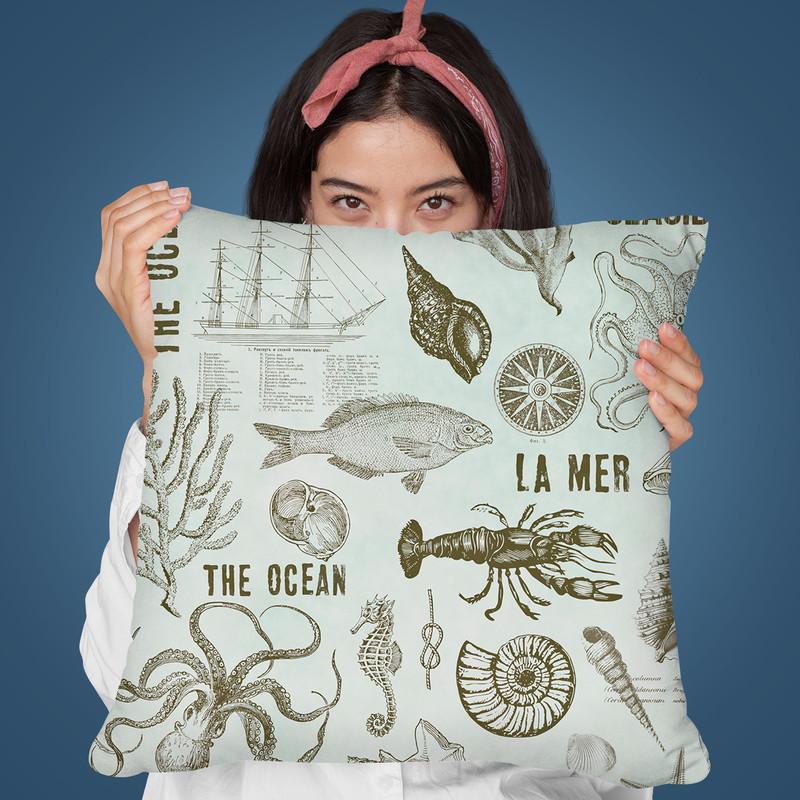 Vintage Sea Blue I Throw Pillow By Andrea Haase