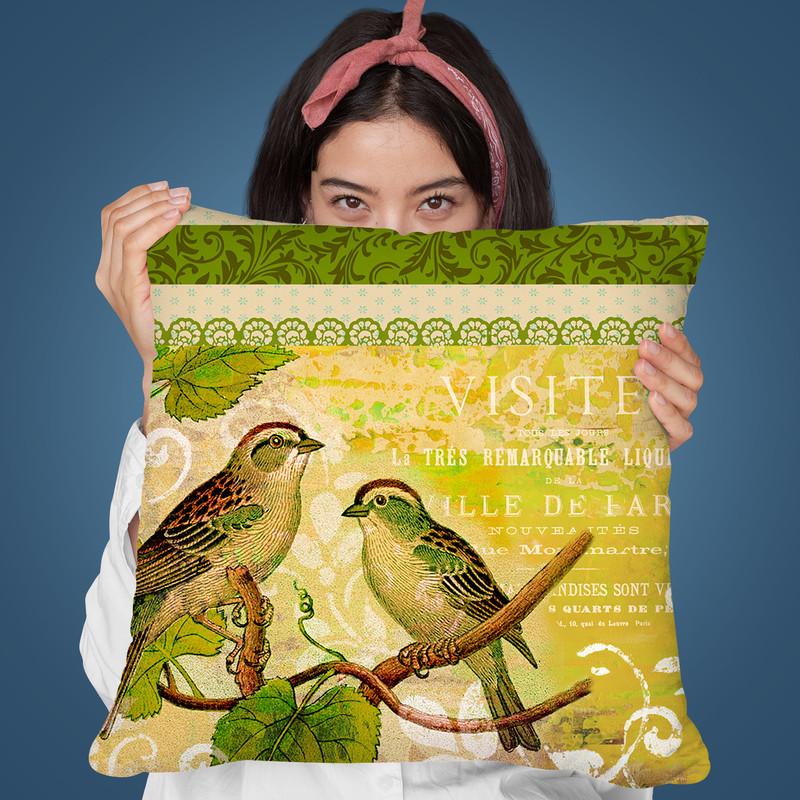 Vintage Spring Birds Throw Pillow By Andrea Haase