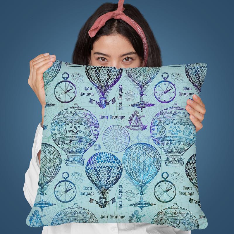 Vintage Travel Blue Throw Pillow By Andrea Haase