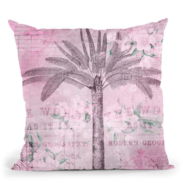 Vintage Travel Palm Pink Throw Pillow By Andrea Haase