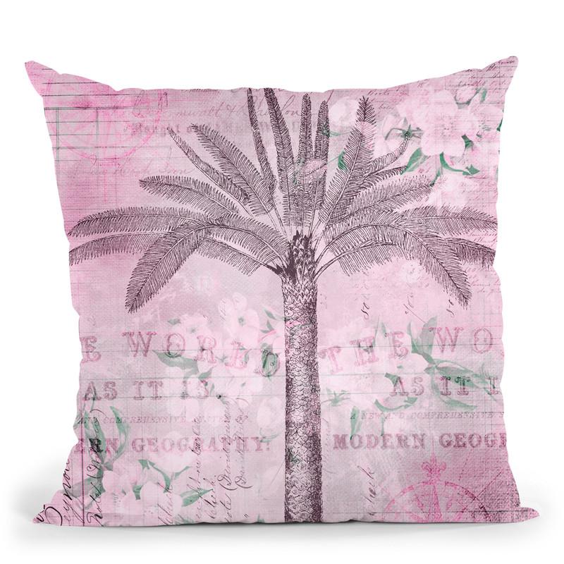 Vintage Travel Palm Pink Throw Pillow By Andrea Haase