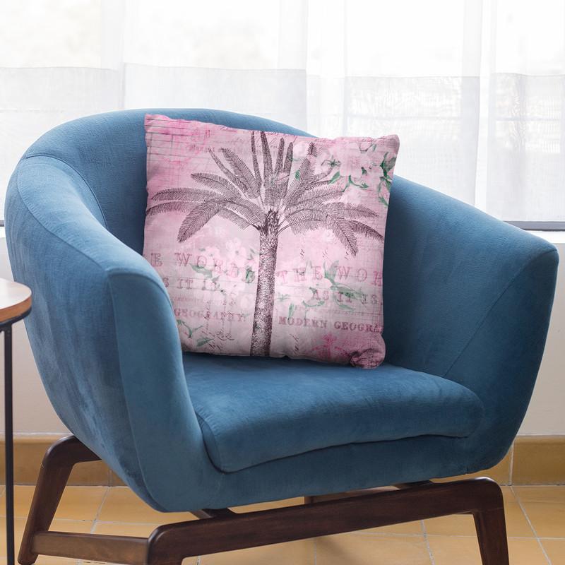 Vintage Travel Palm Pink Throw Pillow By Andrea Haase
