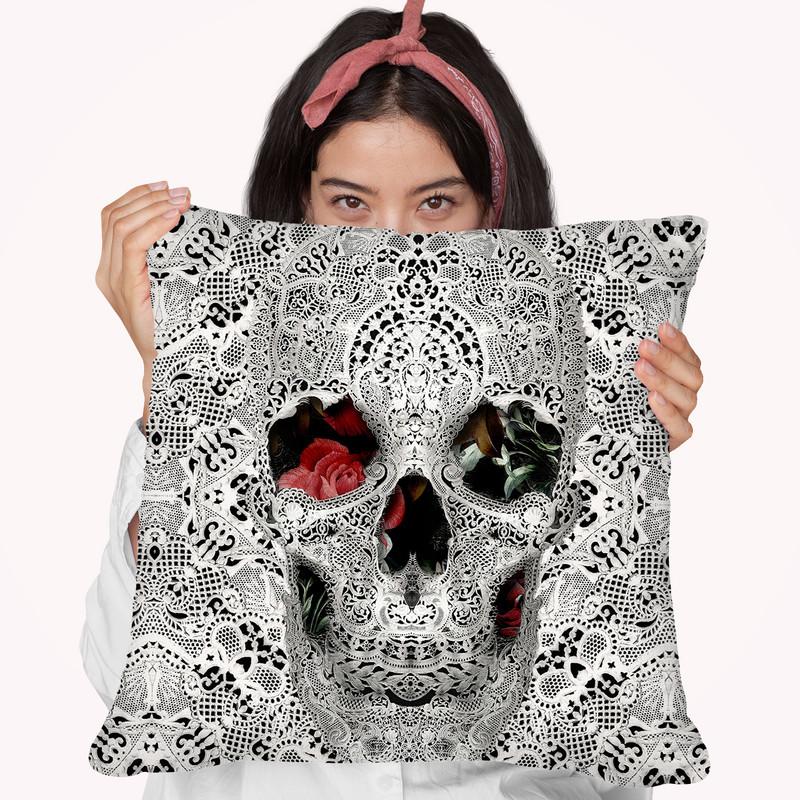 Lace Skull Light 6000 Throw Pillow By Ali Gulec