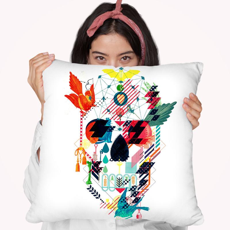 Abstract Skull Throw Pillow By Ali Gulec