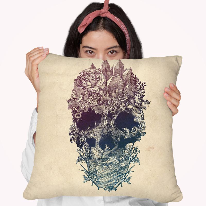 Skull Floral Throw Pillow By Ali Gulec