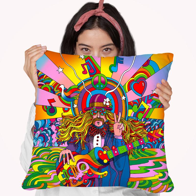 Hippie Musician Throw Pillow By Howie Green - All About Vibe