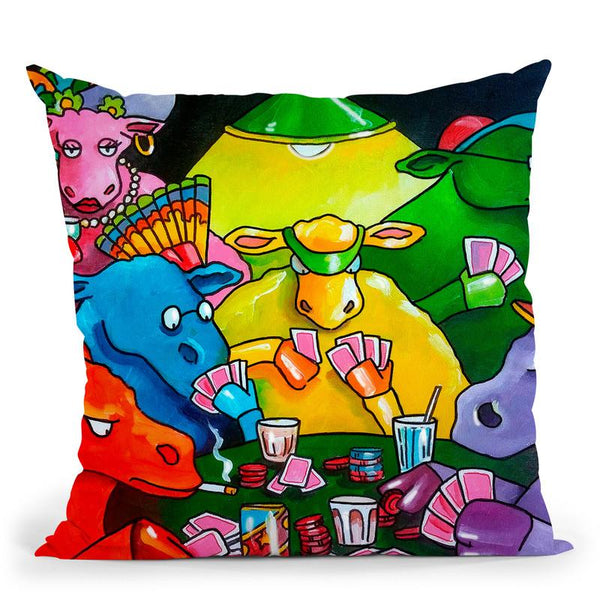 Cows Poker Throw Pillow By Howie Green - All About Vibe