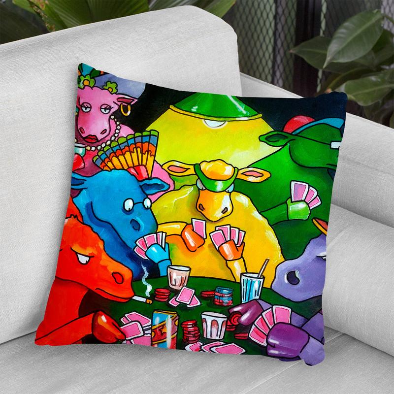 Cows Poker Throw Pillow By Howie Green - All About Vibe