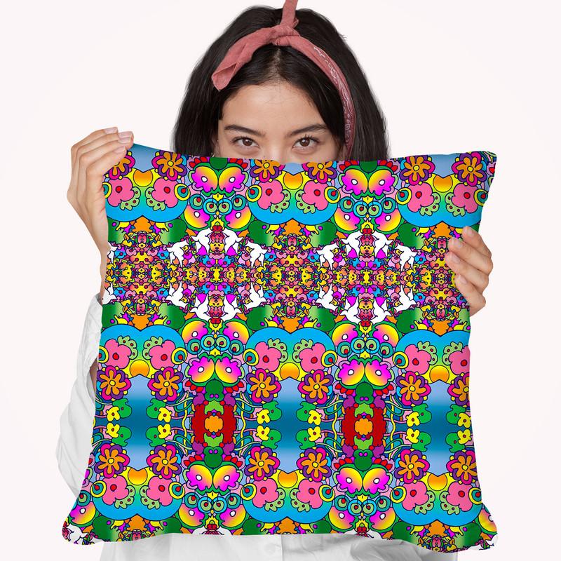 Doves And Flowers Throw Pillow By Howie Green - All About Vibe