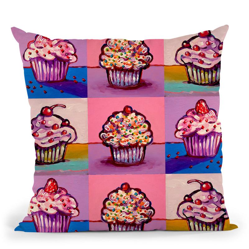 3 Cupcakes Throw Pillow By Howie Green - All About Vibe