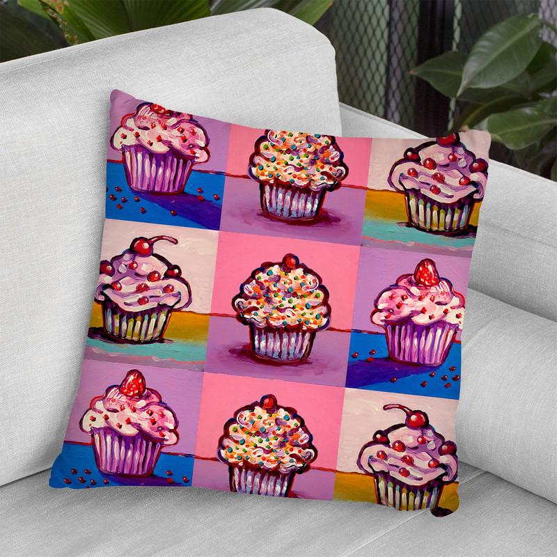 3 Cupcakes Throw Pillow By Howie Green - All About Vibe