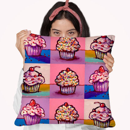 3 Cupcakes Throw Pillow By Howie Green - All About Vibe