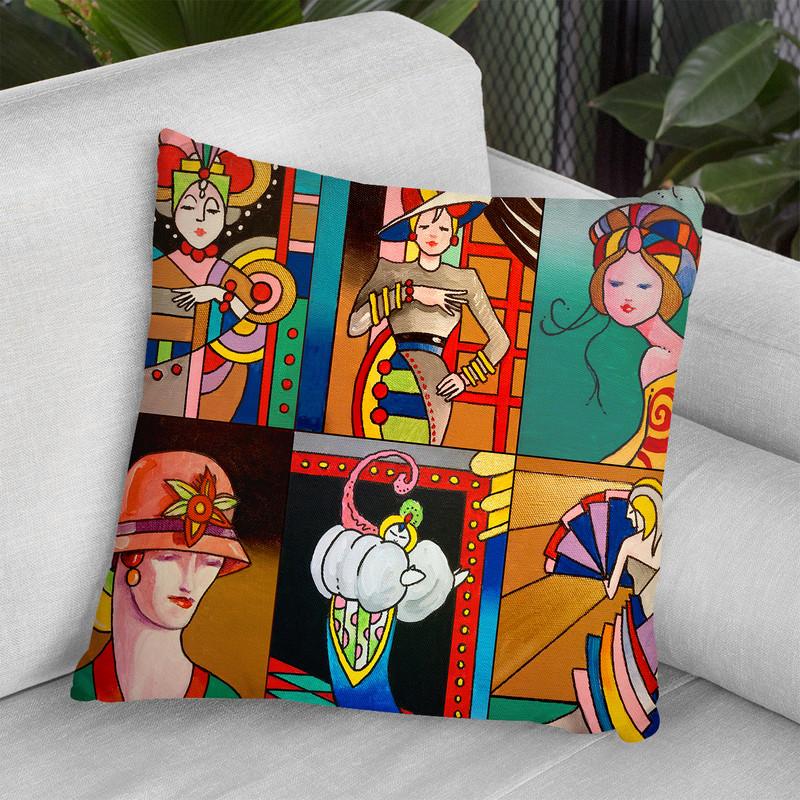 Art Deco Ladies 8 Throw Pillow By Howie Green - All About Vibe