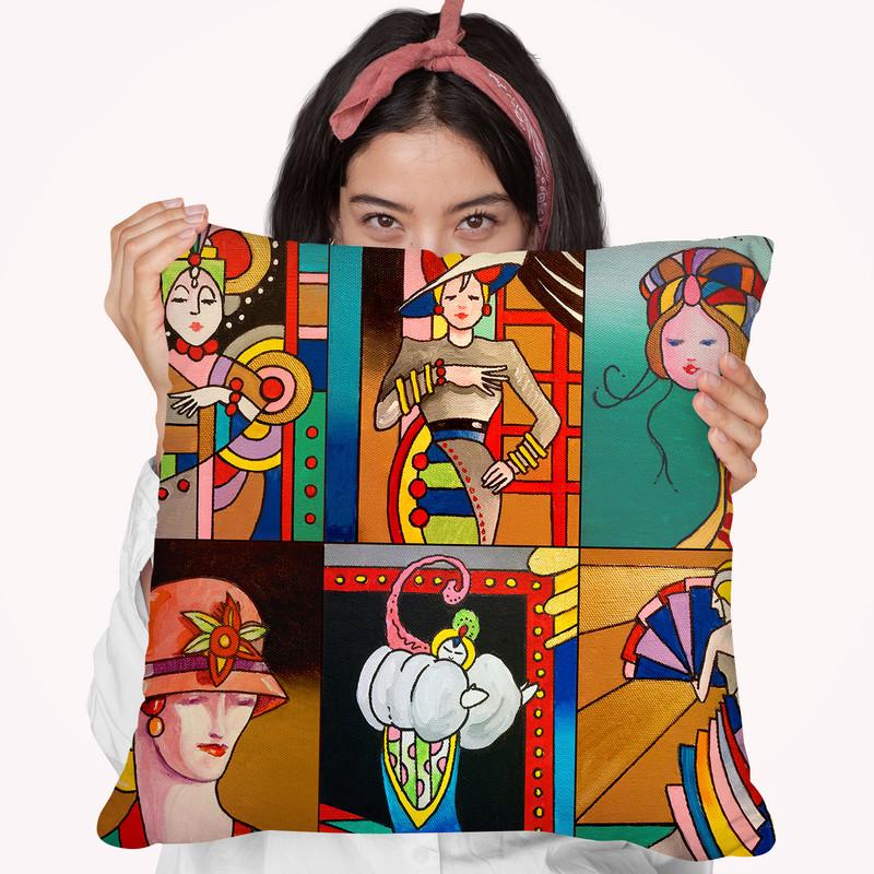 Art Deco Ladies 8 Throw Pillow By Howie Green - All About Vibe