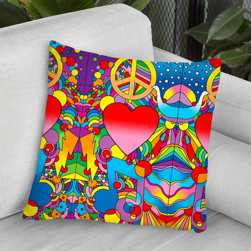 Peace Love Music Throw Pillow By Howie Green - All About Vibe