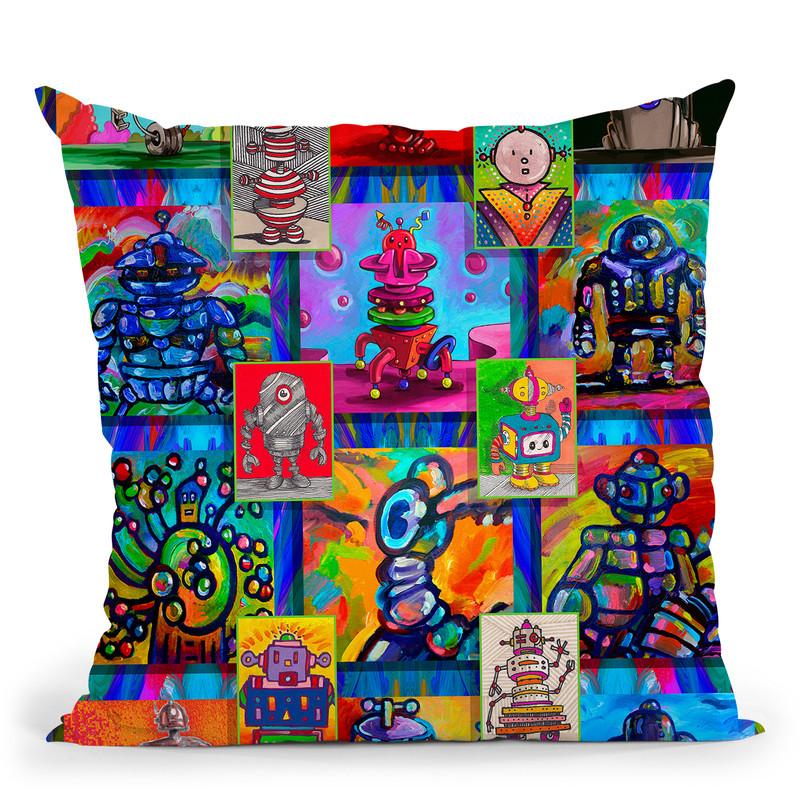 Pop Art Robots Throw Pillow By Howie Green - All About Vibe
