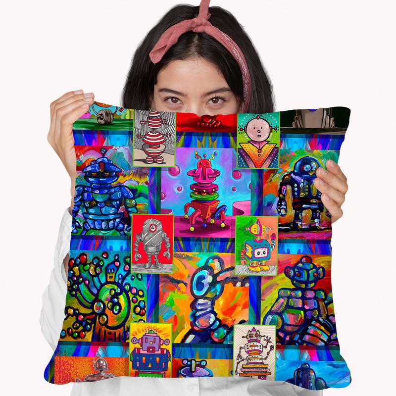 Pop Art Robots Throw Pillow By Howie Green - All About Vibe