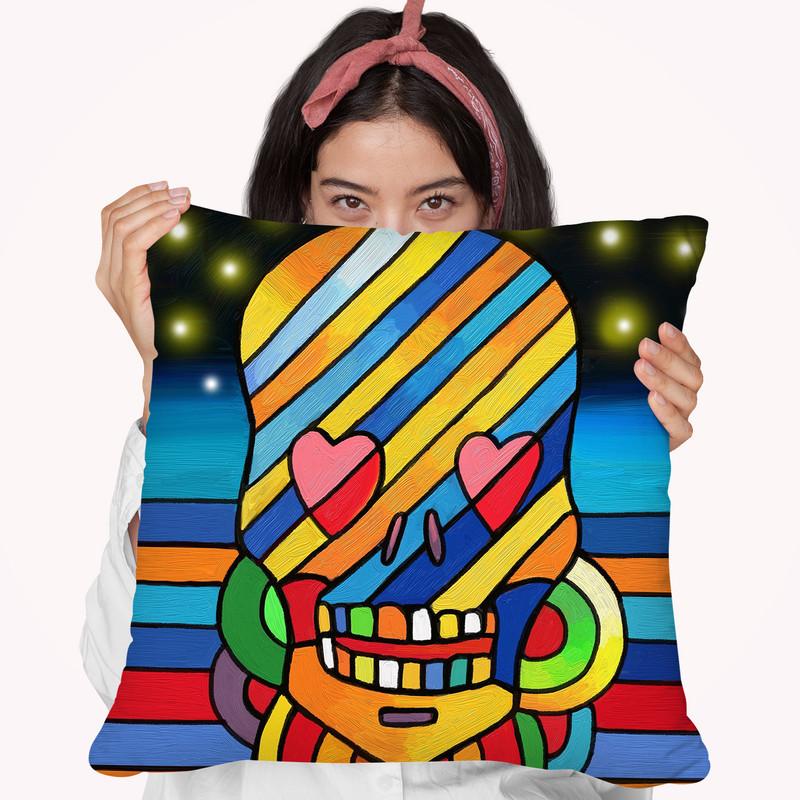 Pop Skull Stripes Throw Pillow By Howie Green - All About Vibe