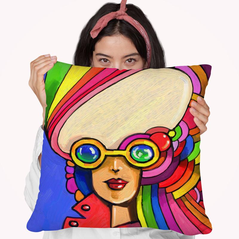 Pop Sunglasses Lady Throw Pillow By Howie Green - All About Vibe