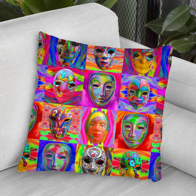 Pop Art Masks Throw Pillow By Howie Green - All About Vibe