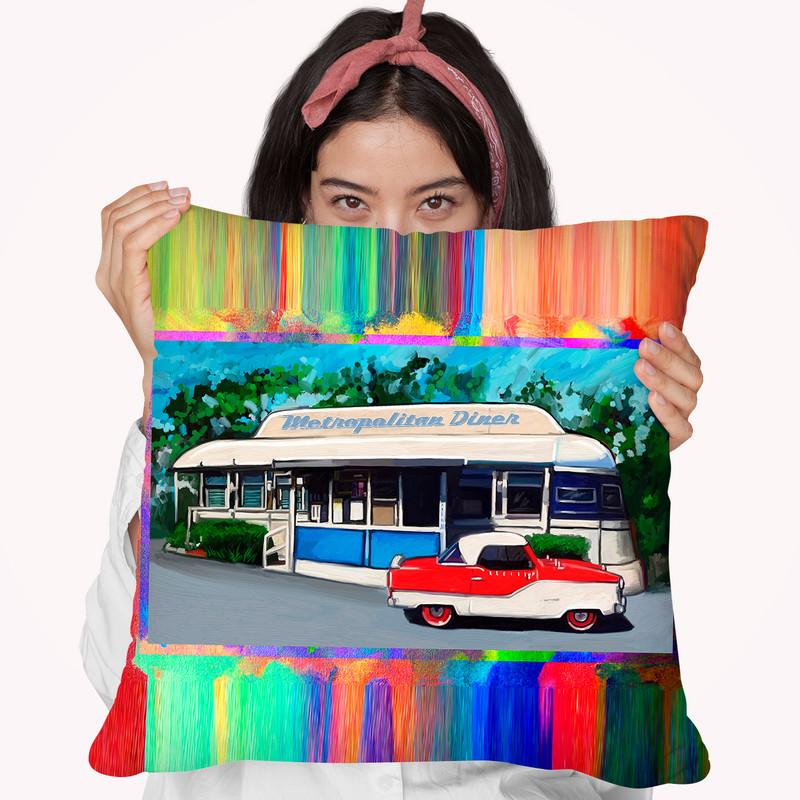 Metropolitan Diner Throw Pillow By Howie Green - All About Vibe