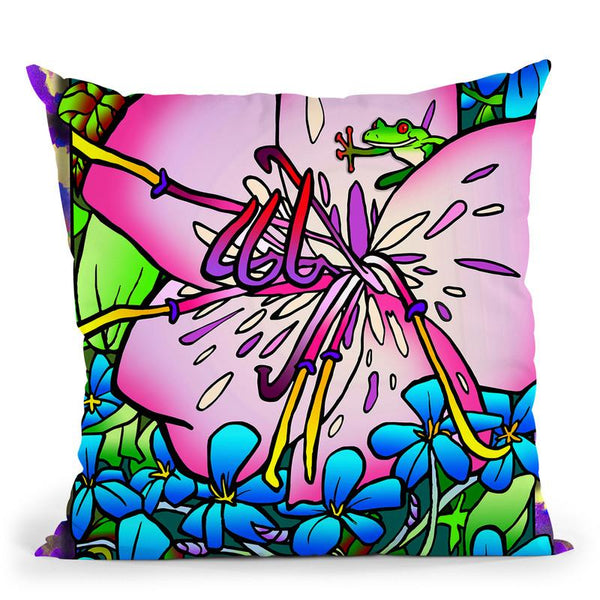 Pink Flower Frog Throw Pillow By Howie Green - All About Vibe