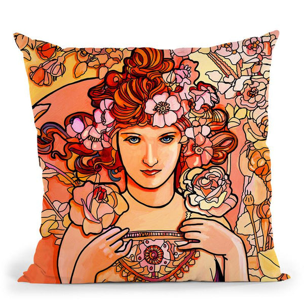 Mucha-Lady-116-2 Throw Pillow By Howie Green - All About Vibe