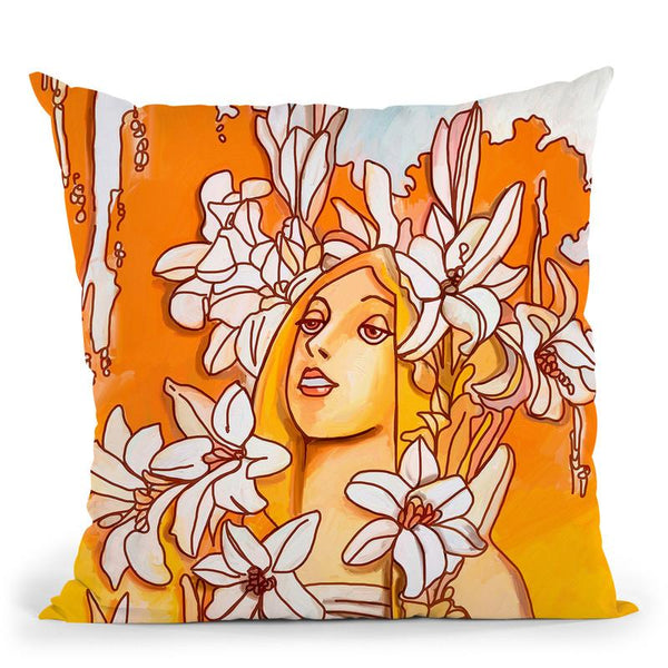 Mucha-Lady-116-3 Throw Pillow By Howie Green - All About Vibe